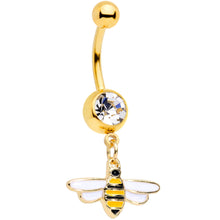 将图片加载到图库查看器，Clear Gem Gold Tone Striped Bee Dangle Belly Ring

