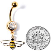 将图片加载到图库查看器，Clear Gem Gold Tone Striped Bee Dangle Belly Ring

