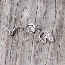将图片加载到图库查看器，Clear Gem Silhouette Unicorn Dangle Belly Ring
