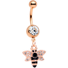 将图片加载到图库查看器，Black Clear Gem Rose Gold Tone Bee Dangle Belly Ring
