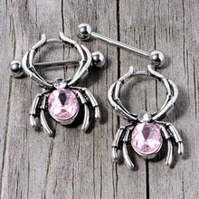 Load image into Gallery viewer, 14G 9/16 Pink Gem Spider Halloween Nipple Shield Set

