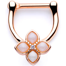 Load image into Gallery viewer, 16G 3/8 White Faux Opal Rose Gold Tone Regal Cartilage Clicker
