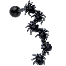 Load image into Gallery viewer, 16G 1/4 Black CZ Gem Black Spider Halloween Cartilage Tragus
