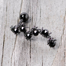 Load image into Gallery viewer, 16G 1/4 Black CZ Gem Black Spider Halloween Cartilage Tragus
