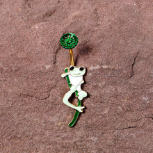 Load image into Gallery viewer, Green Gold Tone Frog Flower Double Mount Belly Ring
