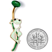 Load image into Gallery viewer, Green Gold Tone Frog Flower Double Mount Belly Ring
