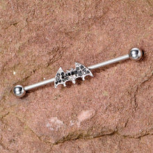 Load image into Gallery viewer, 14G Clear Black Gem Bat Halloween Industrial Barbell 38mm
