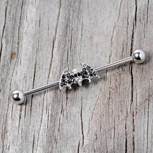 Load image into Gallery viewer, 14G Clear Black Gem Bat Halloween Industrial Barbell 38mm
