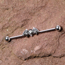 Load image into Gallery viewer, 14G Clear Black Gem Bat Halloween Industrial Barbell 38mm
