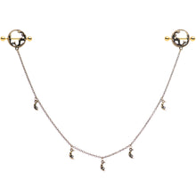 Load image into Gallery viewer, 14G Clear Gem Gold Tone Moon Mermaid Nipple Shield Dangle Chain

