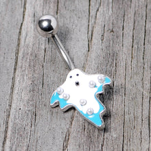 将图片加载到图库查看器，White Orb White Blue Ghost Halloween Belly Ring
