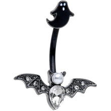 Load image into Gallery viewer, Clear Gem Black Ghost Vampire Bat Halloween Double Mount Belly Ring
