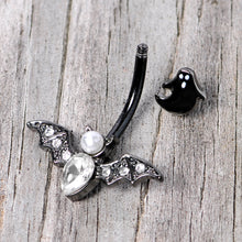 Load image into Gallery viewer, Clear Gem Black Ghost Vampire Bat Halloween Double Mount Belly Ring
