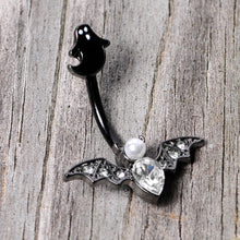 Load image into Gallery viewer, Clear Gem Black Ghost Vampire Bat Halloween Double Mount Belly Ring
