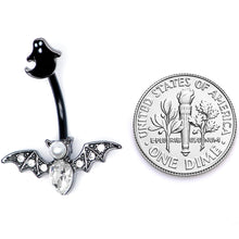 Load image into Gallery viewer, Clear Gem Black Ghost Vampire Bat Halloween Double Mount Belly Ring
