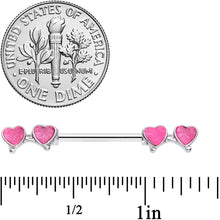 Load image into Gallery viewer, 14G 9/16 Pink Double Hearts Barbell Nipple Ring Set
