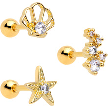 将图片加载到图库查看器，16G 1/4 Clear CZ Gem Gold Tone Nautical Cartilage Tragus Set of 3
