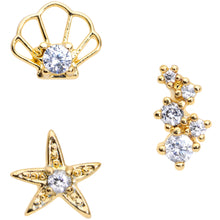 将图片加载到图库查看器，16G 1/4 Clear CZ Gem Gold Tone Nautical Cartilage Tragus Set of 3
