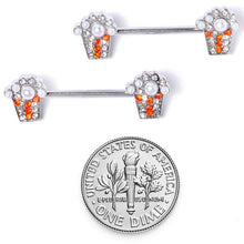 Load image into Gallery viewer, 14G 9/16 White Orb Movie Night Popcorn Barbell Nipple Ring Set
