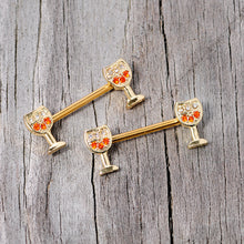 Load image into Gallery viewer, 14G 9/16 Orange Gem Gold Tone Holiday Wine Nipple Ring Set
