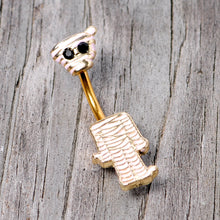 将图片加载到图库查看器，Black Gem Gold Tone Mummy Halloween Double Mount Belly Ring
