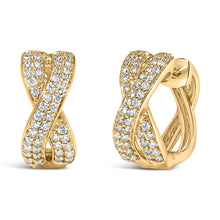 Load image into Gallery viewer, 14K Yellow Gold 1/3 Cttw Diamond Criss Cross Huggie Hoop Earrings (G-H Color, SI2-I1 Clarity)

