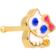 Load image into Gallery viewer, 20G 1/4 Blue CZ Gem Gold Tone Sweet Kitty Cat Nose Bone
