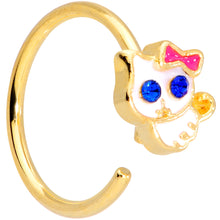 Load image into Gallery viewer, 18G 3/8 Blue CZ Gem Gold Tone Sweet Kitty Cat Nose Hoop
