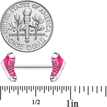 Load image into Gallery viewer, 14G 9/16 Pink High Top Sneaker Barbell Nipple Ring Set
