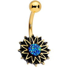 Load image into Gallery viewer, Gold Tone Aqua Center Sunburst Flower Belly Ring
