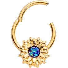 Load image into Gallery viewer, 16G 3/8 Gold Tone Blue Center Sunflower Hinged Segment Ring
