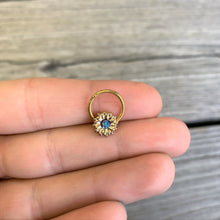 Load image into Gallery viewer, 16G 3/8 Gold Tone Blue Center Sunflower Hinged Segment Ring
