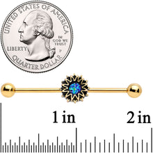 Load image into Gallery viewer, 14G Aqua Gem Gold Tone Sunburst Flower Industrial Barbell 38mm
