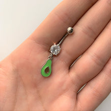 将图片加载到图库查看器，Clear CZ Gem Green Groovy Avocado Dangle Belly Ring
