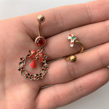 Load image into Gallery viewer, 14G 3/8 Gold Tone Candy Cane Christmas Spiral Twister Belly Ring
