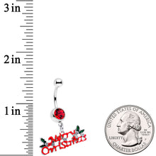 将图片加载到图库查看器，Red Gem Merry Christmas Dangle Belly Ring
