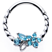 将图片加载到图库查看器，16G 3/8 Aqua Gem Star Twisted Hinged Segment Ring
