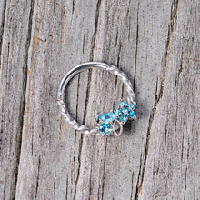 将图片加载到图库查看器，16G 3/8 Aqua Gem Star Twisted Hinged Segment Ring
