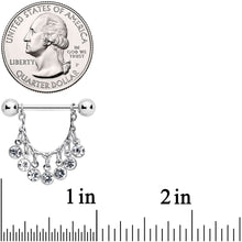 Load image into Gallery viewer, 14G 5/8 Clear Gem Fringe Dangle Barbell Nipple Ring Set
