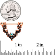 Load image into Gallery viewer, 14G 9/16 Aurora Gem Rose Gold Tone Baroque Bat Nipple Shield Set
