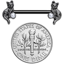 Load image into Gallery viewer, 14G 5/8 Ball Black Cat Halloween Barbell Nipple Ring Set
