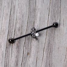 Load image into Gallery viewer, 14G Black White Gem Black Cat Halloween Industrial Barbell 38mm
