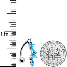 Load image into Gallery viewer, Aqua CZ Gem Fashion Flower Dangle Top Mount Belly Ring
