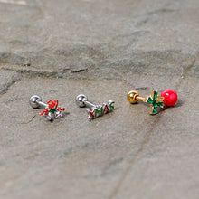 Load image into Gallery viewer, 16G 1/4 Merry Christmas Cartilage Tragus Set of 3

