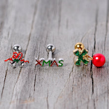 Load image into Gallery viewer, 16G 1/4 Merry Christmas Cartilage Tragus Set of 3
