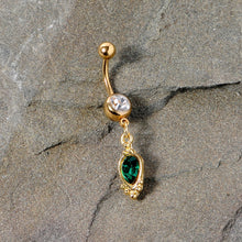 Load image into Gallery viewer, Clear Green Gem Gold Tone Christmas Dangle Belly Ring
