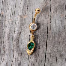 Load image into Gallery viewer, Clear Green Gem Gold Tone Christmas Dangle Belly Ring
