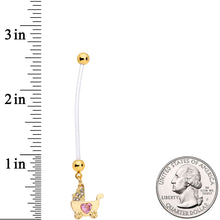 Load image into Gallery viewer, Clear Pink Gem Baby Carriage Dangle Pregnancy Belly Ring
