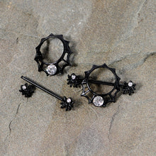 Load image into Gallery viewer, 14G 24mm Clear Gem Spider Web Halloween Nipple Shield Set
