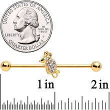 Load image into Gallery viewer, 14G Clear Aqua Gem Gold Tone Mouse Industrial Barbell 38mm
